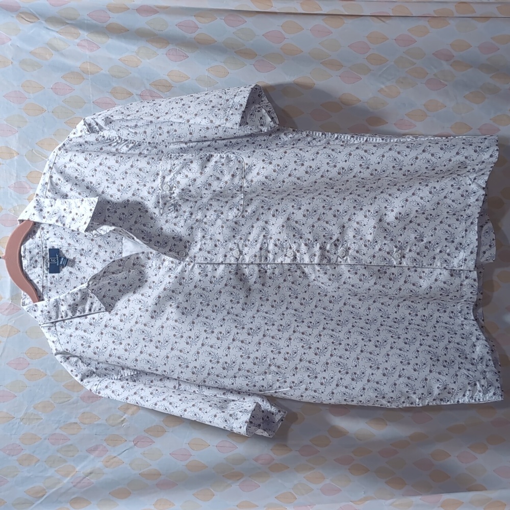 George Men's White Patterned Short Sleeve Shirt XL
